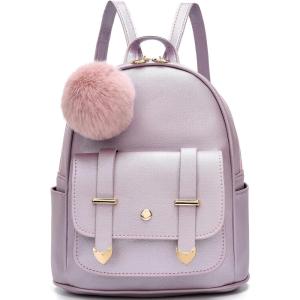 I IHAYNER Girls Fashion Backpack Mini Backpack Purse for Women Teenage Girls Purses PU Leather Pompom Backpack Shoulder Bag(Pearl Purple)