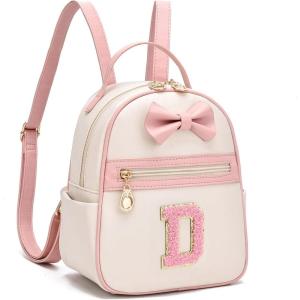 I IHAYNER Girls Initial Bowknot Small Leather Backpack Cute Mini Backpack Personalized Trendy Stuff Gifts for Women Pink-A(Pink-d)