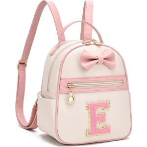 I IHAYNER Girls Initial Bowknot Small Leather Backpack Cute Mini Backpack Personalized Trendy Stuff Gifts for Women Pink-A(Pink-e)