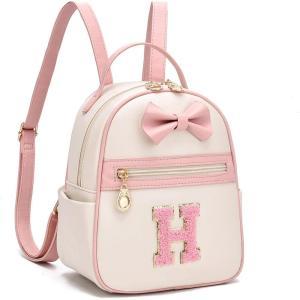 I IHAYNER Girls Initial Bowknot Small Leather Backpack Cute Mini Backpack Personalized Trendy Stuff Gifts for Women Pink-A(Pink-h)