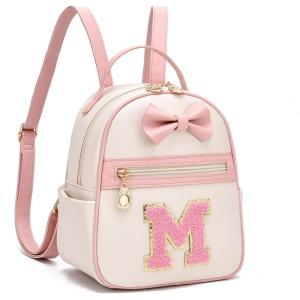 I IHAYNER Girls Initial Bowknot Small Leather Backpack Cute Mini Backpack Personalized Trendy Stuff Gifts for Women Pink-A(Pink-m)