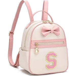 I IHAYNER Girls Initial Bowknot Small Leather Backpack Cute Mini Backpack Personalized Trendy Stuff Gifts for Women Pink-A(Pink-s)