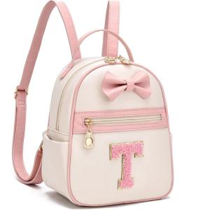I IHAYNER Girls Initial Bowknot Small Leather Backpack Cute Mini Backpack Personalized Trendy Stuff Gifts for Women Pink-A(Pink-t)