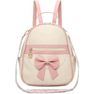 I IHAYNER Girls Mini Backpack Cute Bowknot Leather Backpack for Girls Designer Small Shoulder Bag Fashion Handbag for Women Brown(White)