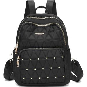 I IHAYNER Mini Backpack for Women Nylon Travel Purse Small Anti Theft Shoulder Bag Casual Lightweight Daypack With Rivets for Ladies Black(Black)
