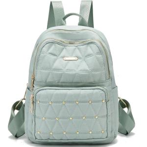 I IHAYNER Mini Backpack for Women Nylon Travel Purse Small Anti Theft Shoulder Bag Casual Lightweight Daypack With Rivets for Ladies Black(Green)