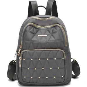 I IHAYNER Mini Backpack for Women Nylon Travel Purse Small Anti Theft Shoulder Bag Casual Lightweight Daypack With Rivets for Ladies Black(Grey)