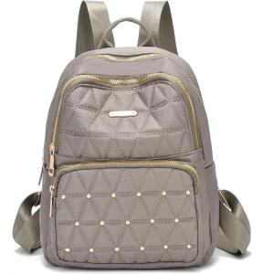 I IHAYNER Mini Backpack for Women Nylon Travel Purse Small Anti Theft Shoulder Bag Casual Lightweight Daypack With Rivets for Ladies Black(Khaki)
