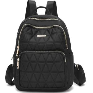 I IHAYNER Mini Backpack for Women Nylon Travel Purse Small Anti Theft Shoulder Bag Casual Lightweight Daypack With Rivets for Ladies Black(Pure Black)
