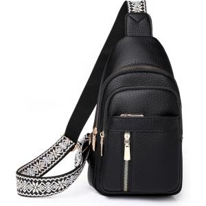 I IHAYNER Small Sling Bag for Women Vegan Leather Fanny Pack Crossbody Bag for Women Casual Daypack for Travel Chest Bag(Black)