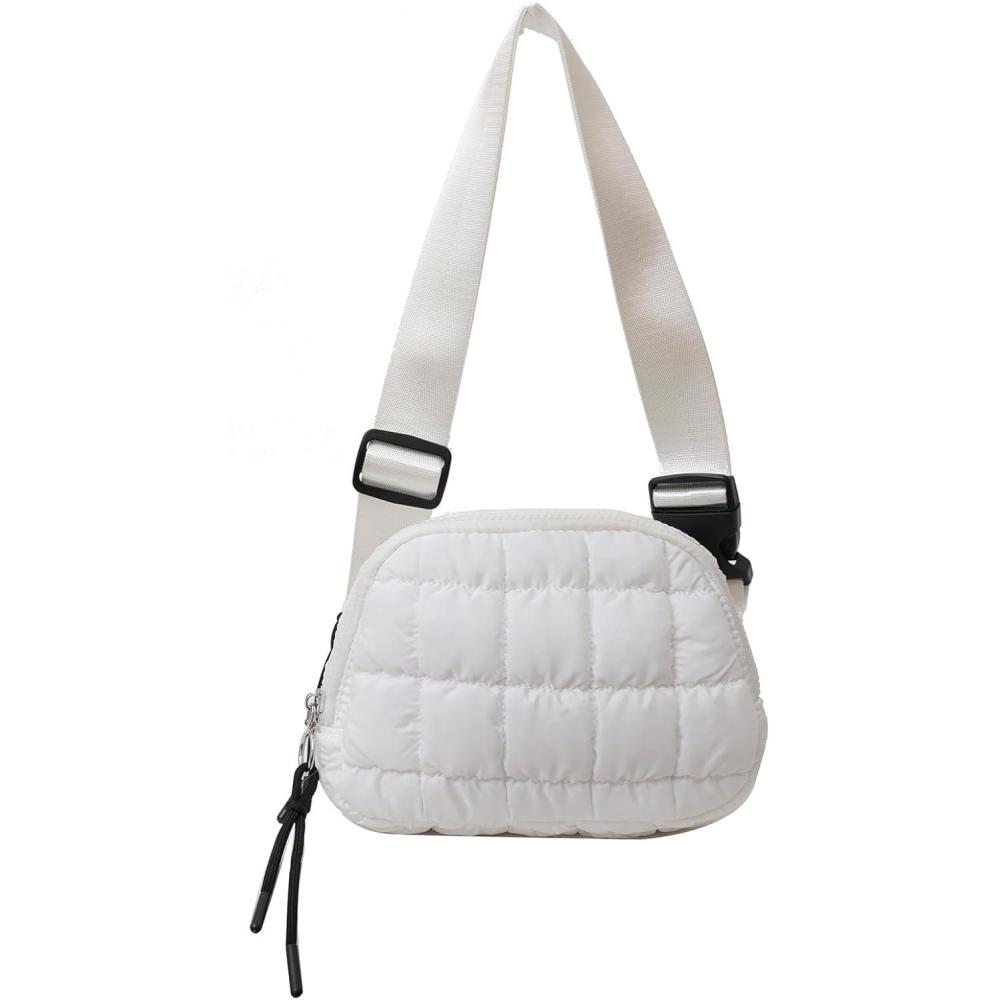 imageI IHAYNER Quilted Puffer Belt Bag Fanny Waist Packs Small Crossbody Bag with Adjustable Strap for Traveling Hiking WhiteWhite