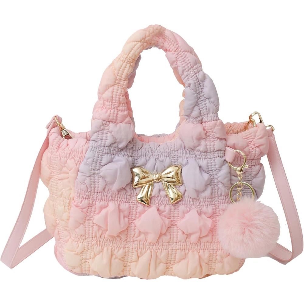 imageI IHAYNER Quilted Puffer Tote Bag Small Crossbody Shoulder Bag with Zipper Bubble Hobo Handbag Carryall Bag for WomenRainbow
