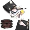 Womens Fashion Leather Handbags Quilted Purses Top-handle Totes Satchel Bag for Ladies Shoulder Bag for Women with Pompom(Black)