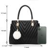Womens Fashion Leather Handbags Quilted Purses Top-handle Totes Satchel Bag for Ladies Shoulder Bag for Women with Pompom(Black)