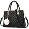 I IHAYNER Womens Leather Handbags Purses Top-handle Totes Satchel Shoulder Bag for Ladies with Pompon(Black)