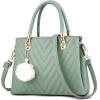 Womens Fashion Leather Handbags Quilted Purses Top-handle Totes Satchel Bag for Ladies Shoulder Bag for Women with Pompom(Green)