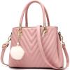 Womens Fashion Leather Handbags Quilted Purses Top-handle Totes Satchel Bag for Ladies Shoulder Bag for Women with Pompom(Pink)