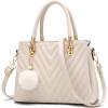 Womens Fashion Leather Handbags Quilted Purses Top-handle Totes Satchel Bag for Ladies Shoulder Bag for Women with Pompom(White)