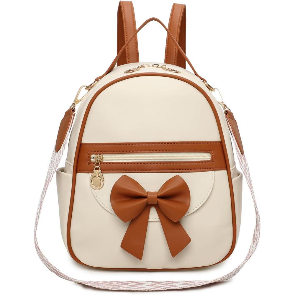 imageI IHAYNER Girls Mini Backpack Cute Bowknot Leather Backpack for Girls Designer Small Shoulder Bag Fashion Handbag for Women BlackBrown