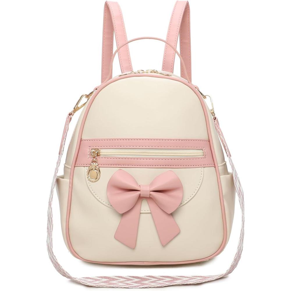 imageI IHAYNER Girls Mini Backpack Cute Bowknot Leather Backpack for Girls Designer Small Shoulder Bag Fashion Handbag for Women BlackWhite