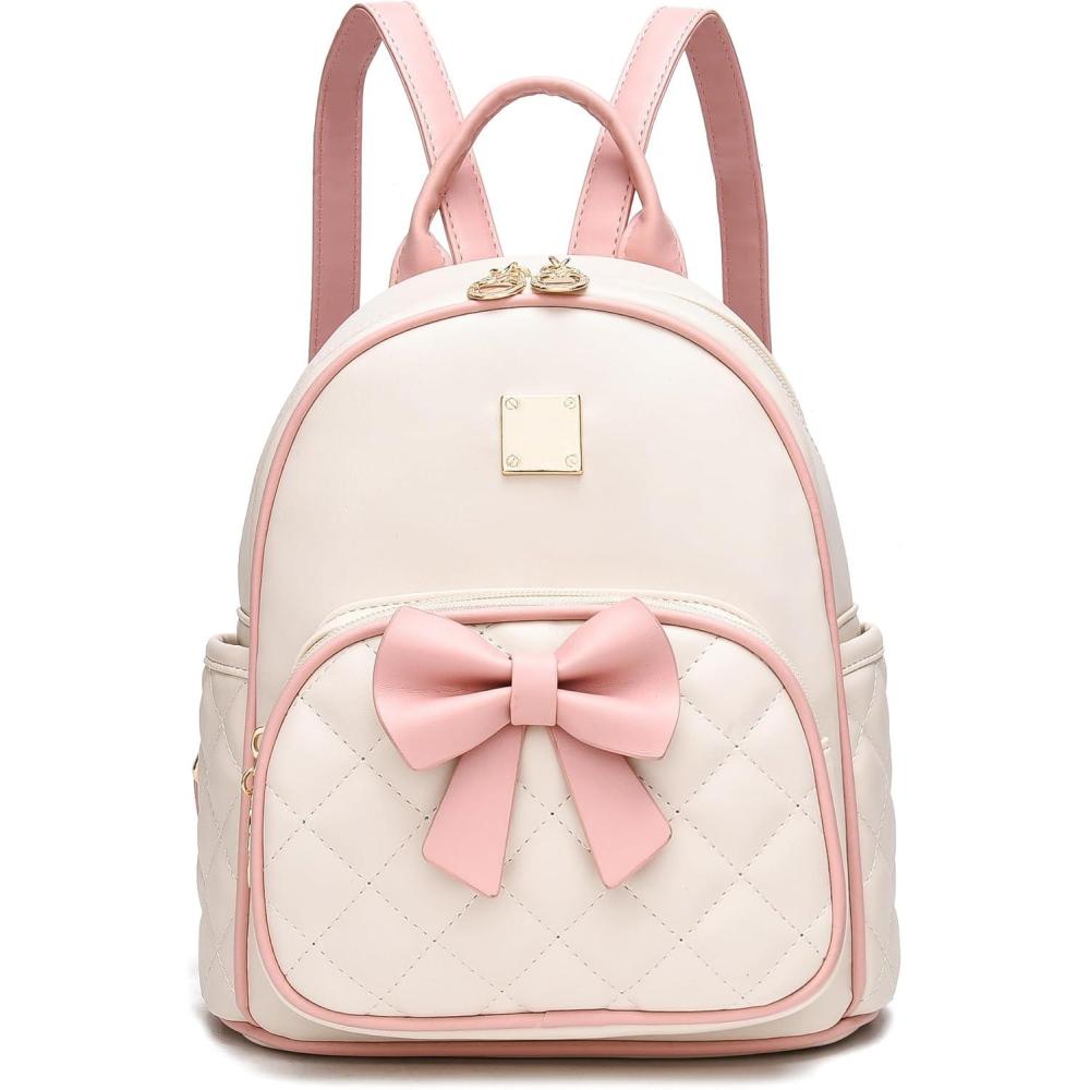 imageI IHAYNER Mini Backpcak for Girls Small Bowknot Quilted Leather Backpack Purse for Women Travel Cute Trendy Stuff Gifts for Kids Pastel PinkLight Pink