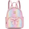 I IHAYNER Mini Backpcak for Girls Small Bowknot Quilted Leather Backpack Purse for Women Travel Cute Trendy Stuff Gifts for Kids Pastel Pink(Rainbow)