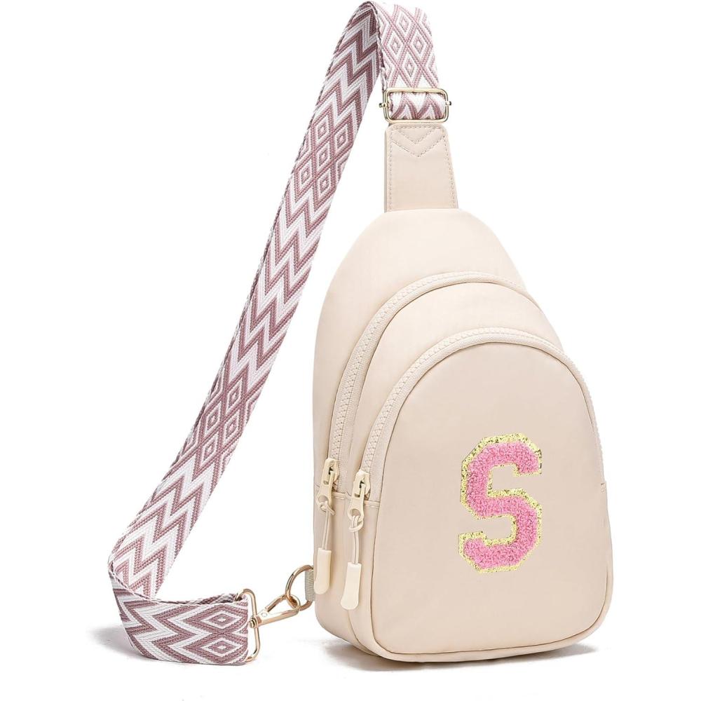 imageI IHAYNER Birthday Gifts for 3 4 5 6 7 8 9 10 11 12 13 Year Old Girls Small Initial Sling Bag for Travel Cute Crossbody Bag PurpleKBeige