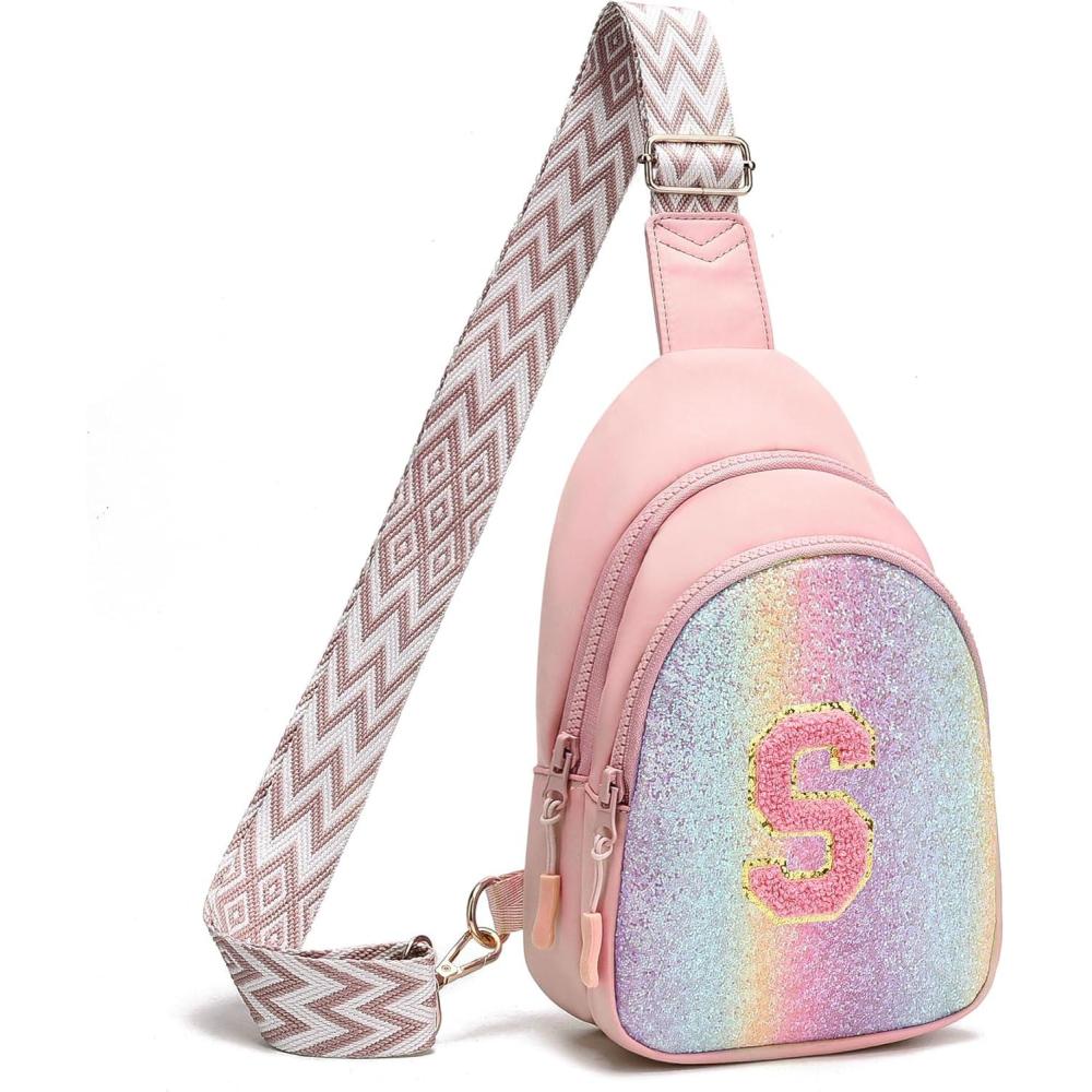 imageI IHAYNER Birthday Gifts for 3 4 5 6 7 8 9 10 11 12 13 Year Old Girls Small Initial Sling Bag for Travel Cute Crossbody Bag PurpleKPink