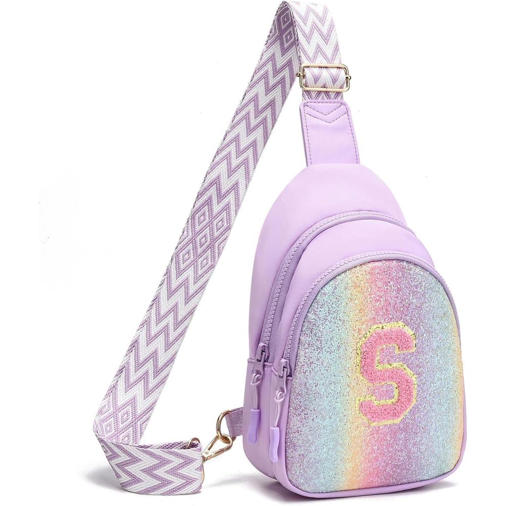 imageI IHAYNER Birthday Gifts for 3 4 5 6 7 8 9 10 11 12 13 Year Old Girls Small Initial Sling Bag for Travel Cute Crossbody Bag PurpleKPurple