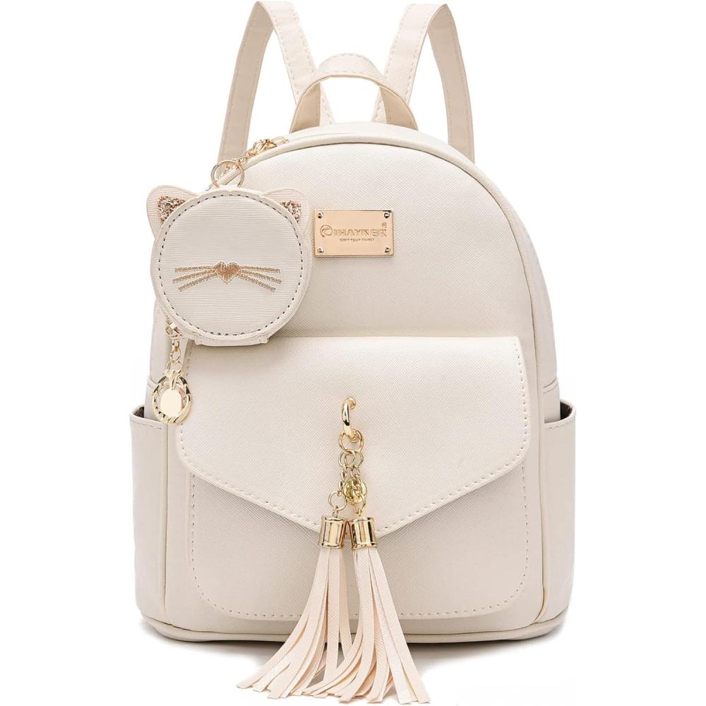 imageI IHAYNER Girls Fashion Backpack Mini Purse Backpack for Women Small Leather Backpack Purse for Teen Girls with Coin PurseWhite