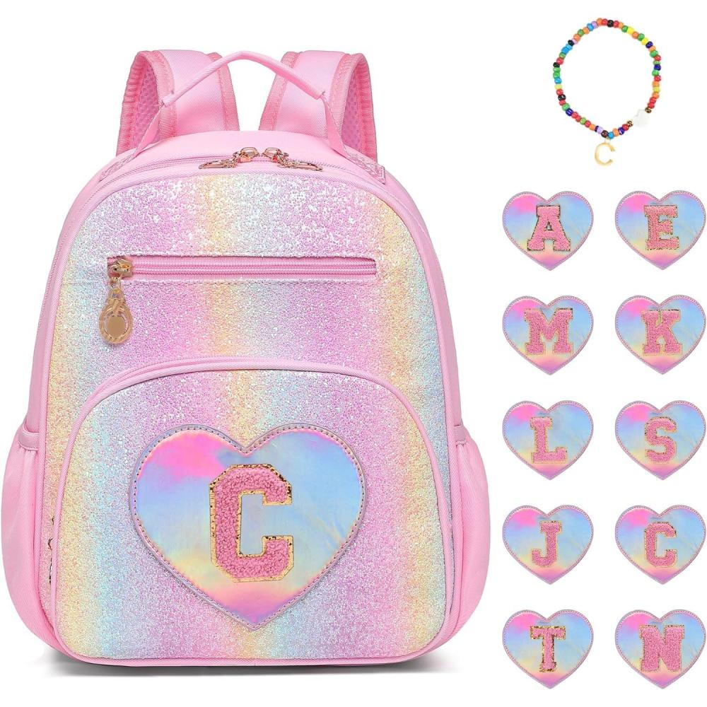 imageI IHAYNER Kids Glitter Initial Backpack Mini Backpack for Girls Lightweight Toddler Preschool Backpack Girls Personalized Trendy Stuff Gifts Pink EC Not Fit Folder