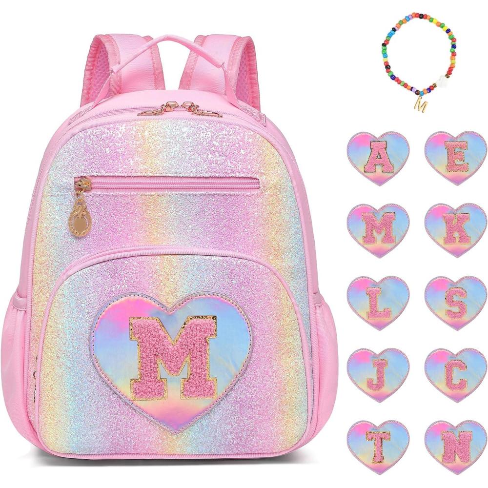 imageI IHAYNER Kids Glitter Initial Backpack Mini Backpack for Girls Lightweight Toddler Preschool Backpack Girls Personalized Trendy Stuff Gifts Pink EM Not Fit Folder