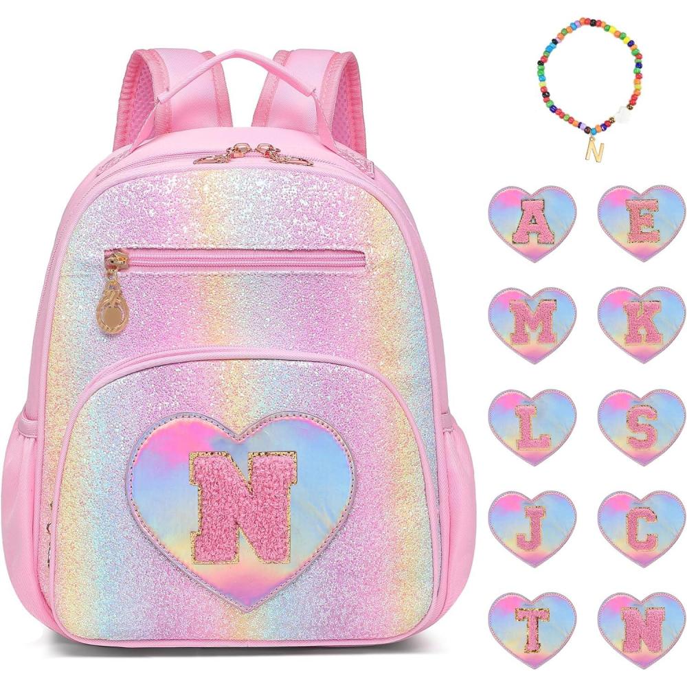imageI IHAYNER Kids Glitter Initial Backpack Mini Backpack for Girls Lightweight Toddler Preschool Backpack Girls Personalized Trendy Stuff Gifts Pink EN Not Fit Folder