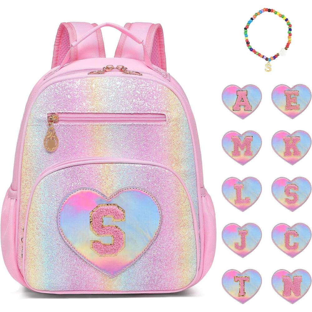 imageI IHAYNER Kids Glitter Initial Backpack Mini Backpack for Girls Lightweight Toddler Preschool Backpack Girls Personalized Trendy Stuff Gifts Pink ES Not Fit Folder