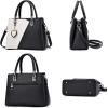 Womens Leather Handbags Purse Top-handle Bags Contrast Color Stitching Totes Satchel Shoulder Bag for Ladies(Black)