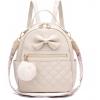 I IHAYNER Cute Small Backpack Purse with Bow Mini Backpack Fashion Vegan Leather Pompom Backpack Shoulder Bag for Girs Blue(Pure Beige)