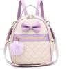 I IHAYNER Cute Small Backpack Purse with Bow Mini Backpack Fashion Vegan Leather Pompom Backpack Shoulder Bag for Girs Blue(Purple)