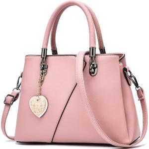 Womens Leather Handbags Purse Top-handle Bags Contrast Color Stitching Totes Satchel Shoulder Bag for Ladies(Pure Pink)