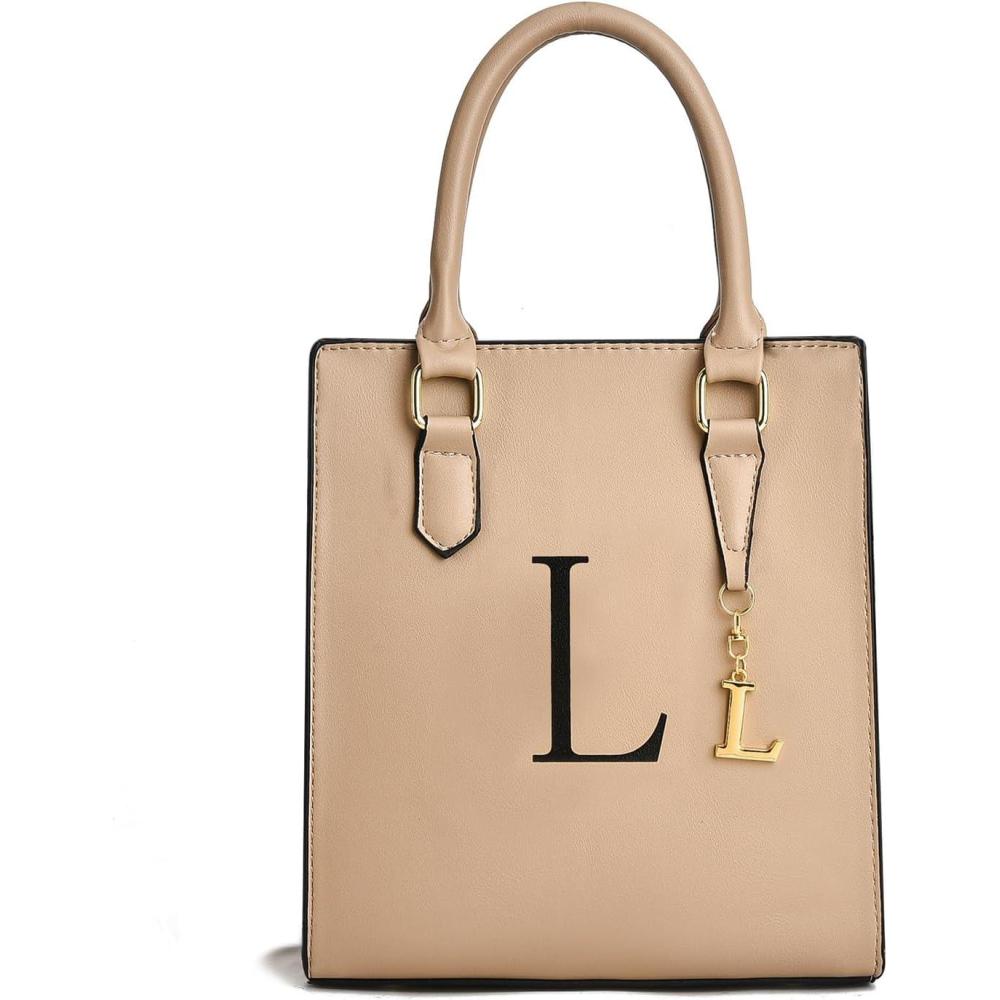 imageI IHAYNER Women Tote Bags Trendy Personalized Initial Shoulder Bag Top Handle Satchel Purse for Women Crossbody Hobo HandbagsKhakil