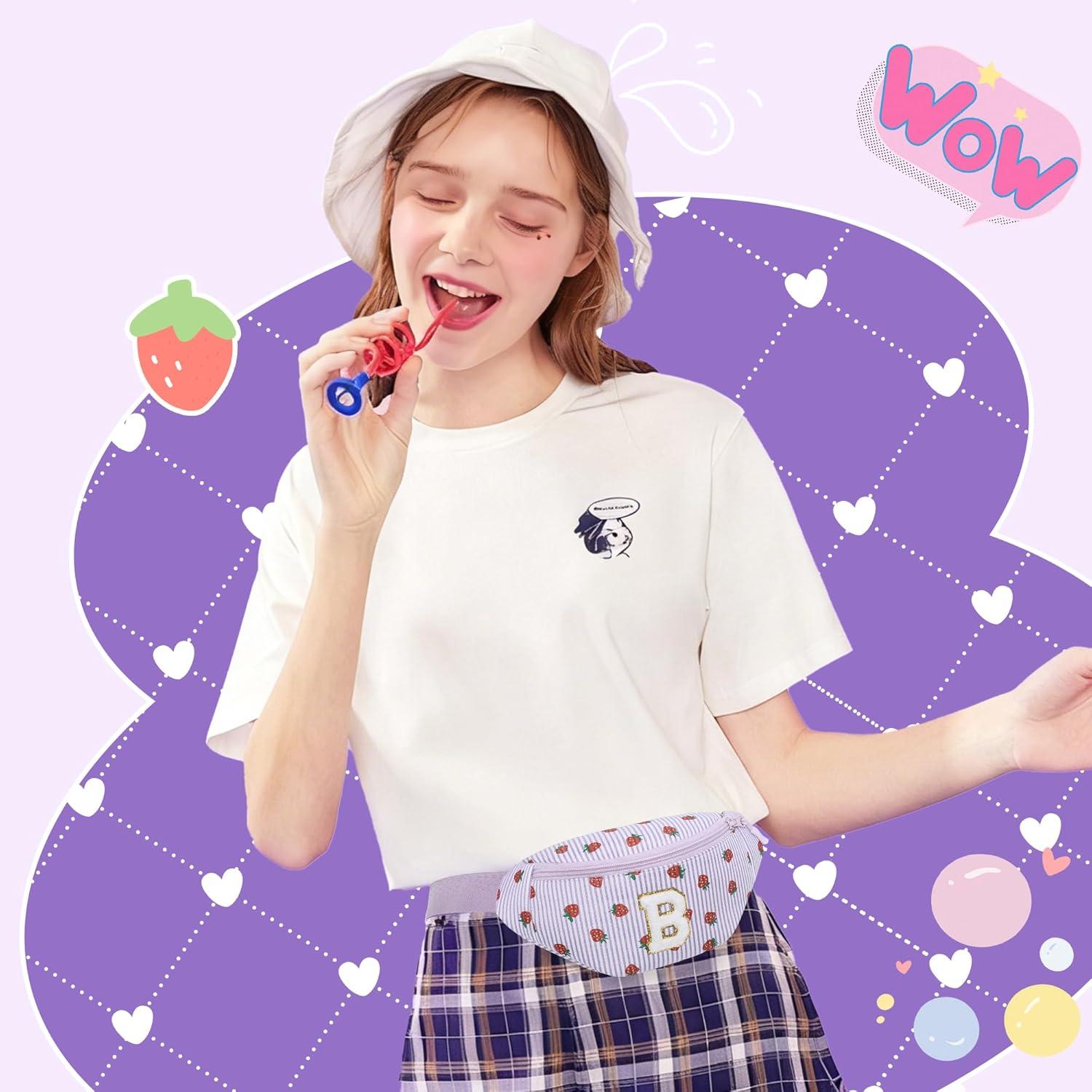 imageI IHAYNER Christmas Gifts for Girls Kids Birthday Gifts for 3 4 5 6 7 8 9 10 11 12 13 Year Old Girls Small Initial Fanny Pack Belt Bag Purse Cute Personalized Trend Stuff PurpleLPurpleS
