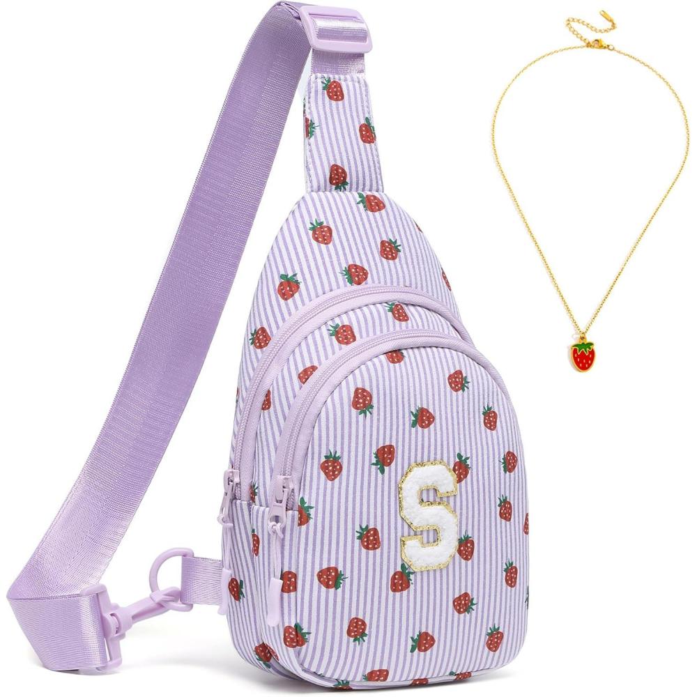imageI IHAYNER Small Initial Sling Bag for Gilrs Christmas Gifts for Kids Girls  Birthday Gifts for 3 4 5 6 7 8 9 10 11 12 13 Year Old Girls Crossbody Bag Purse Cute Personalized Trend Stuff StrawberryAStrawberryS