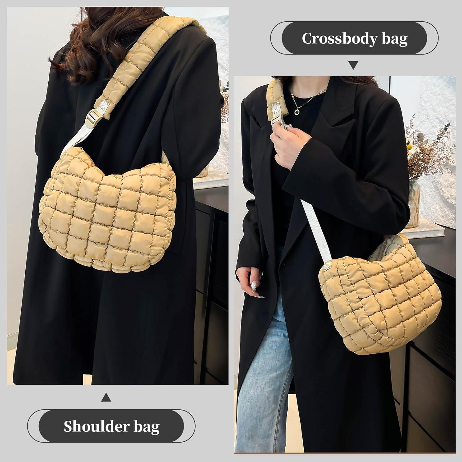 image:imageI IHAYNER Puffer Tote Bag for Women Lightweight Quilted Padding Hobo Bag Large Soft Puffy Crossbody Shoulder Bag Purse Silver