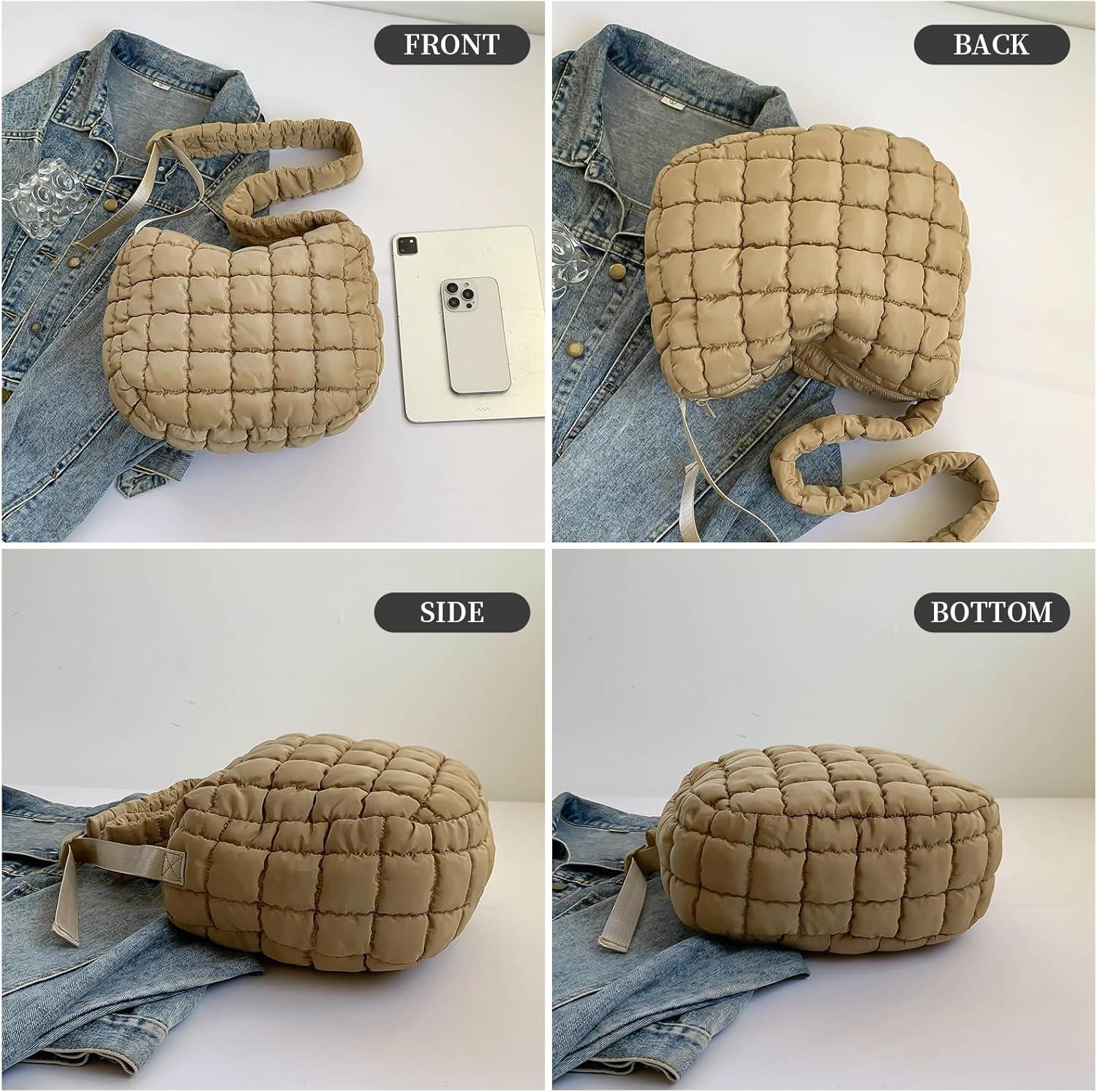 image:imageI IHAYNER Puffer Tote Bag for Women Lightweight Quilted Padding Hobo Bag Large Soft Puffy Crossbody Shoulder Bag Purse Silver