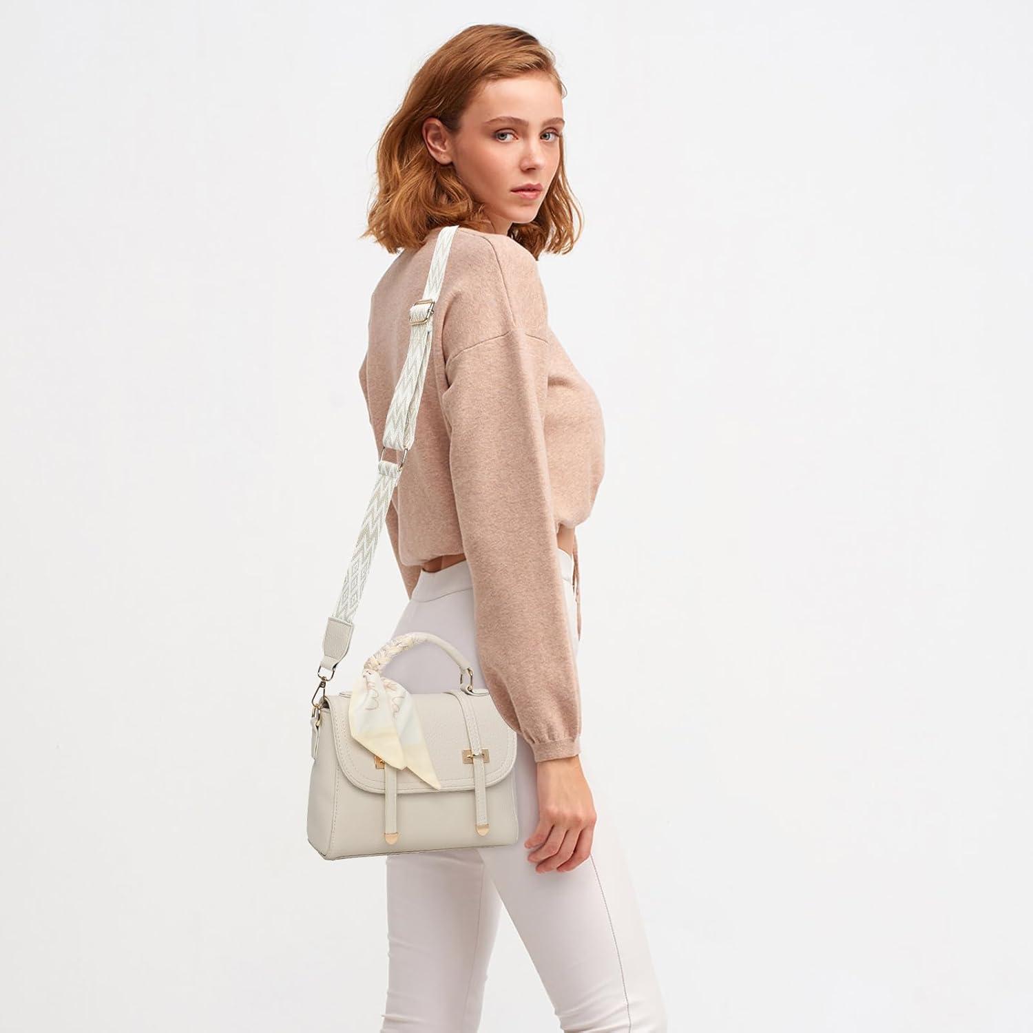 image:imageI IHAYNER Crossbody Purse for Women Soft Leather Shoulder Handbags Small Top Handle with Shoulder Strap for TravelIvory