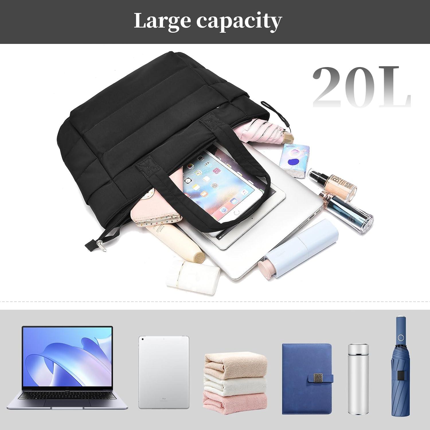 image:imageI IHAYNER Tote Bag for Women Lightweight Puffy Shoulder Bag with Compartments Stylish Quilted Tote Bag for Work Travel Ivory
