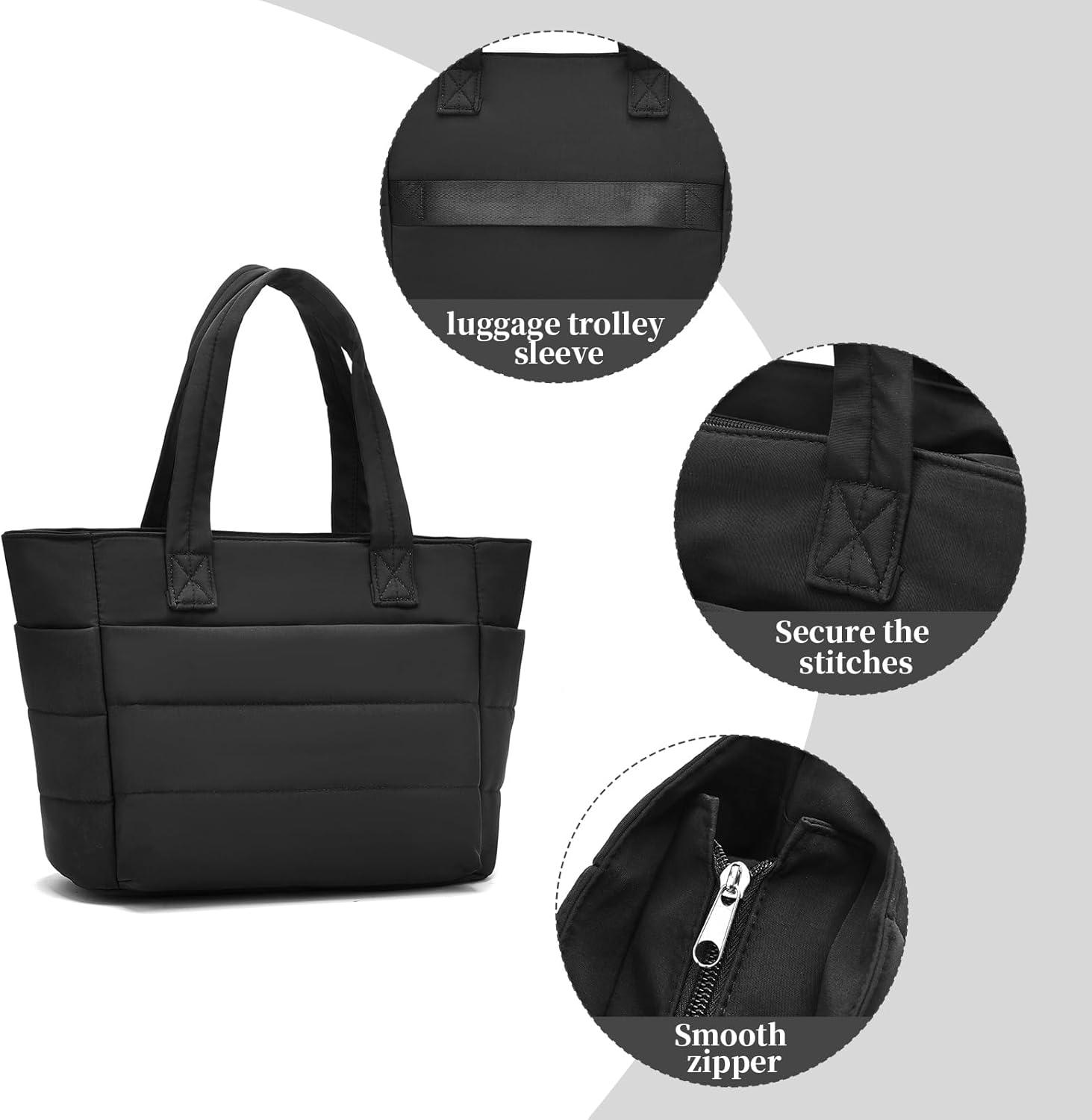 image:imageI IHAYNER Tote Bag for Women Lightweight Puffy Shoulder Bag with Compartments Stylish Quilted Tote Bag for Work Travel Ivory