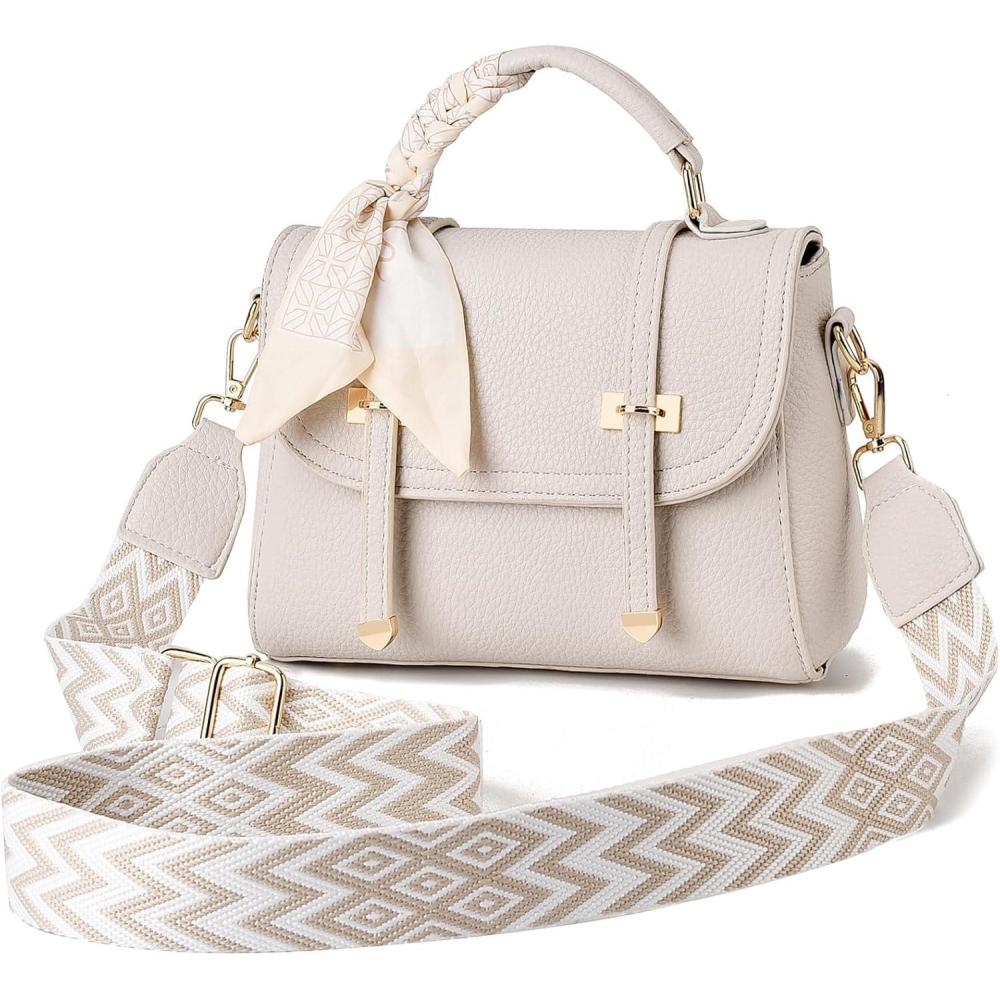 image:imageI IHAYNER Crossbody Purse for Women Soft Leather Shoulder Handbags Small Top Handle with Shoulder Strap for TravelIvory
