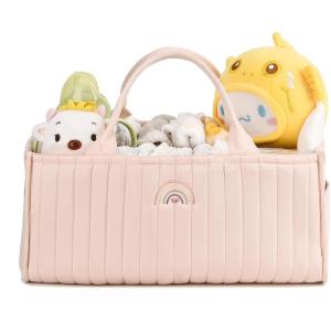 I IHAYNER Baby Diaper Caddy Basket – Baby Shower Caddy Organizer for Newborn Boys and Girls Waterproof Diaper Storage Pink