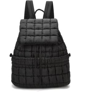 I IHAYNER Quilted Backpack Lightweight Puffer Backpack for Women Drawstring Padding Puffy Travel Daypacks Gym Bag for Ladies Black