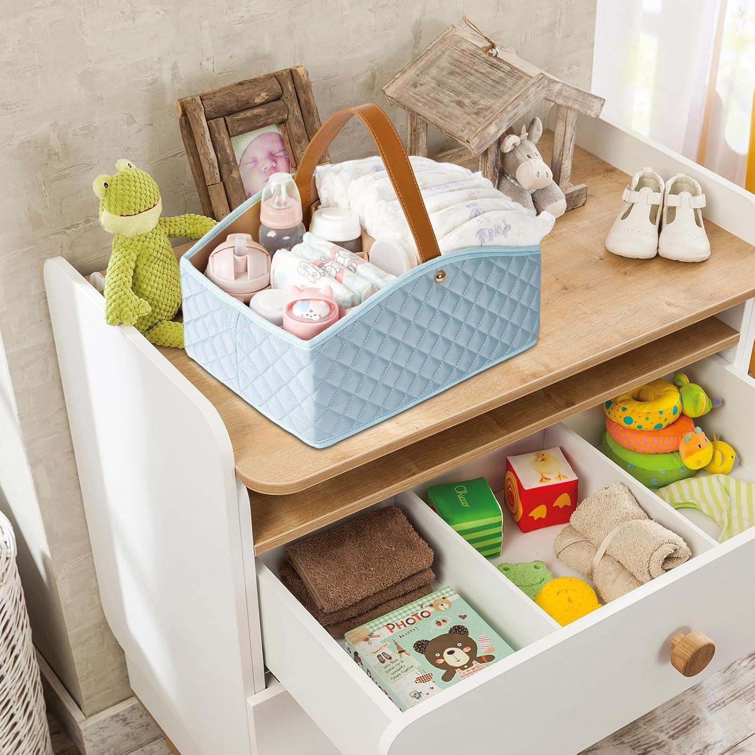 image:imageI IHAYNER Baby Diaper Caddy Organizer Baby Room Storage Basket and Changing Box Stylish Nursery Storage Basket Newborn Essentials Suitable for Outdoor Use Blue